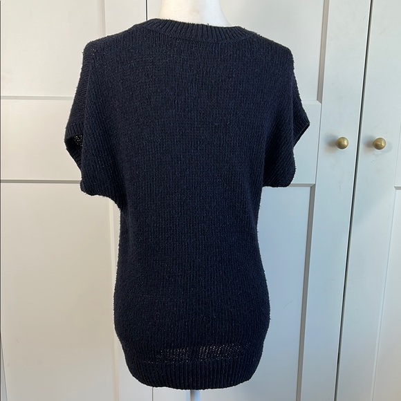 Theory Navy Knit Short Sleeve Sweater | Medium - Picture 2 of 5